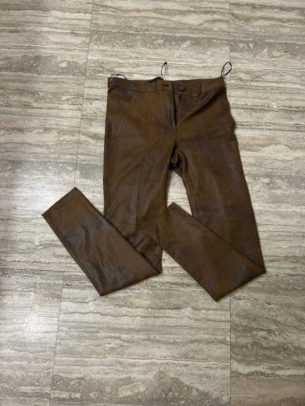 Zara Dark Brown Faux-Leather Pants size medium